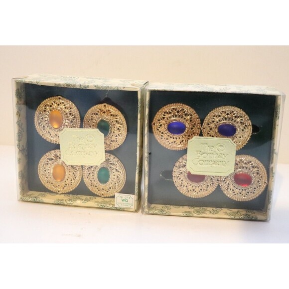 8 Bombay Company Napkin Rings Gold‎ Tone With Gems Set Of 8 Napkin Rings Boxed - Picture 1 of 4